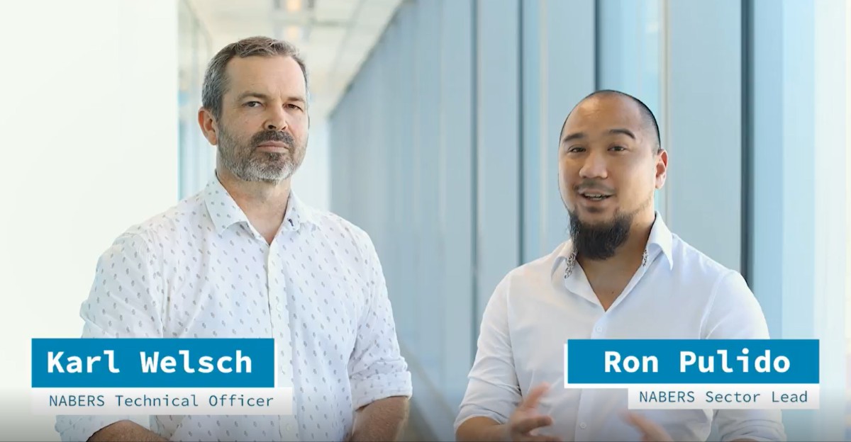 Two NABERS API team members Ron Pulido and Karl Welch standing with their names and titles overlaid